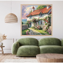 Flower House Diamond Painting Kits for Adults, 5D Diamond Art Painting by Numbers Kits, DIY House Diamond Dots Art Kits, Full Round Drill Diamond Art Kits for Adults for Home Wall Decor, 14x14 inch