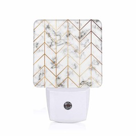 Chrobak LED Night Light,Geometric Lines Black White Marbling Surface LED Night Light Plug into Wall with Dusk to Dawn Light Sensor White Energy Efficient Nightlight for Bedroom Living Room Kitchen