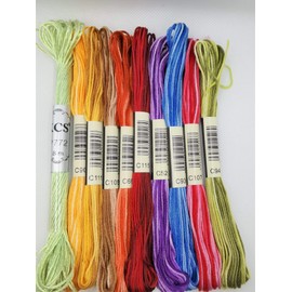 KCS 9 skeins 6-Strand Cross Stitch Variegated Cotton Embroidery Floss + 1 Skein Pearl Shiny Metallic Thread (B)
