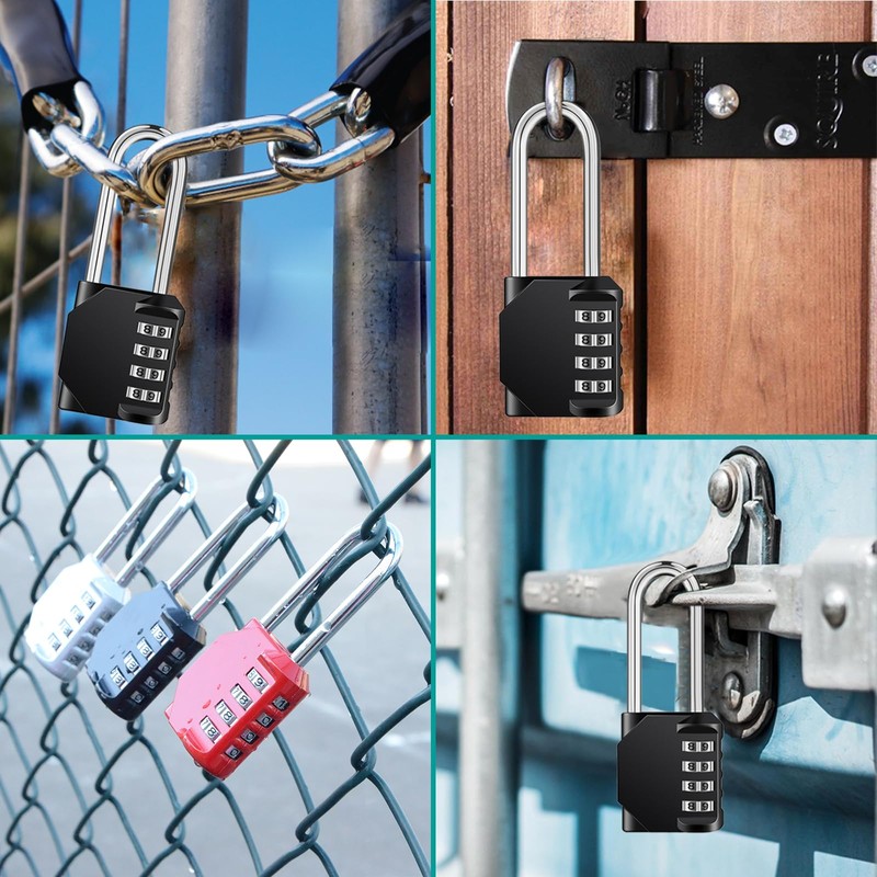 Zhege Red Long Shackle 4 Digit Combination Padlock for Gate,