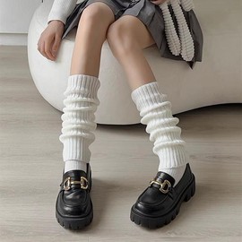 Lolita Leg Warmers Japanese JK Uniform Long Socks Korean Style Leggings Knitted Pile up Knee Socks Y2K Foot Warming Cover - Color: White, Size: One Size