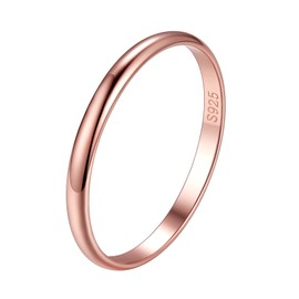 925 Sterling Silver Rose Gold Plated High Polished Simple Delicate Thin Stackable Thumb Midi Pinky Ring, 2mm Comfort Fit Classic Dome Wedding Band Ring for Women Girls Size 10