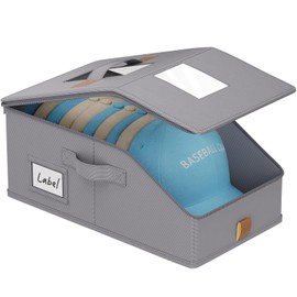 FHSQX Hat Organizer for Baseball Caps Stackable Storage Bins With Clear Window Lid Holds 12 Caps Space-Saving Hat Boxes for Closet (Deep Grey, (17.7 * 9.1 * 7.1in)*1)