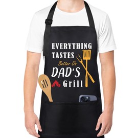 Fiodrimy Black Funny Aprons for Men, Grill Apron for Dad Gift, Husband - Best Flippin Dad Ever Birthday, Father’s Day Gifts from Daughter, Son, Wife for Daddy, Papa Aprons for Grilling BBQ Cooking