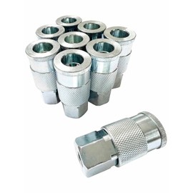 SANFU 3/8 High Flow Air Fittings, 3/8 Inch Flow Size, Industrial M-Type Coupler, 1/4 Inch Female Threads Size, Steel Material, 300PSI, 9 Pieces Air Compressor Accessories Fittings