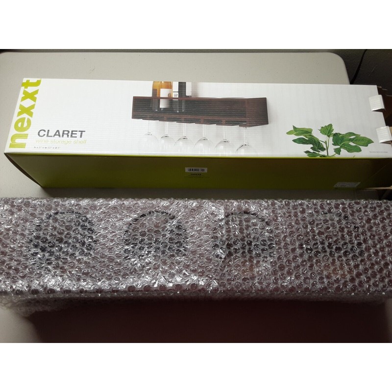 Nexxt NIB Nexxt Contemporary Wall Shelf Mahogany Wood Wine Rack