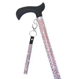 Jacqueline Kent JKC114.PK Aluminum Crystal Embellished Sugar Cane with Black Handle and Coordinating Wrist Band Adjustable 23.5 Inches to 40.25 Inches, Flamingo Pink