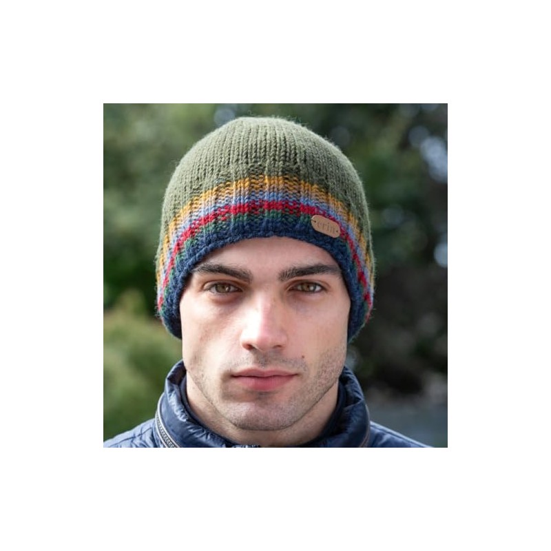 Classic Irish Wool Rib-Knitted Winter Beanie, 100% Wool with Fleece