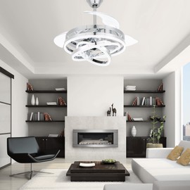 Curve Curio 42 Inch Retractable Ceiling Fan, DC Motor Ceiling Fans with Lights Remote Control for Living Room Bedroom,3 Color, 6 Speed