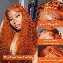 Orange Ginger Lace Front Wigs Human Hair Kinky Curly 13x4 HD Lace Frontal Wig for Women (18 inch, Orange Ginger)