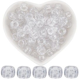 SOFPLATE 1 Box 500Pcs 9x6mm Clear Pony Beads Sparkly Plastic Beads Large Transparent Sparkling Crow Barrel Kandi Glitter Spaces for Crafts Necklace Bracelets Hair Braids Keychains Ornaments Supplies