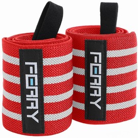 FERRY Wrist Wraps, Weight Training, Wrist Fixing, 23.6 inches (60 cm), Set of 2, Red/White