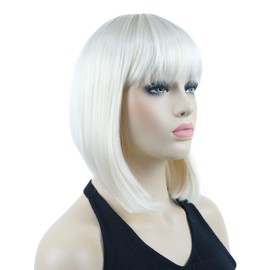 Lydell 10" Short Straight Bob Hair Wigs with Bangs No Part Full Synthetic Hair Cute Wigs (614 Pale Blonde)