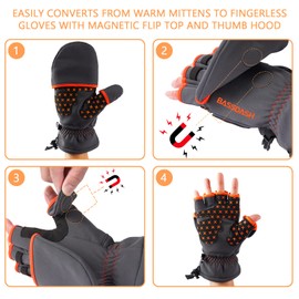 Bassdash WinteFlex Thermal Gloves Insulated Fleece Gloves Waterproof Winter Gloves Hunting Photography Hiking for Men and Women