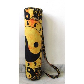 Indian Craft Castle Hippie Yin Yang Yoga Mat Carrier Bag with Shoulder Strap Yoga Mat Bag Gym Bag Beach Bag (Yin Yang Yellow)