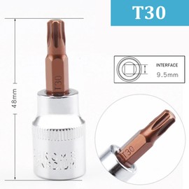 2PCS Juttzzei Torx Bit Socket, 3/8" Drive x T30 Torx Bits Socket, Premium S2 Alloy Steel 3/8 Allen Key Socket T30, T30 Torx Bit 3/8" Drive with 48mm Length for Ratchet Wrench, Slide Bar, Extension Rod