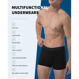 REELINDRY Washable Incontinence Underwear for Men, 2.3 oz Leak Proof Absorbent Protective Briefs for Bladder Control 1 Pack (Black, 3X)