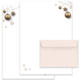 Christmas Letter Paper / Envelope Set with Golden Balls Printed 2 Sides A4 120 g/m² C6 80 g/m² from 10 to 100 Sheets with Envelopes Envelope (50 Writing Paper with 25 Envelopes)