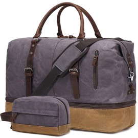 FENGDONG Weekender Bag Large Overnight Bag for Men Women Tote with Shoe Compartment Canvas Carry on Luggage Bag Travel Duffel Bag Gray