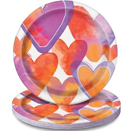 Unique Party 58564 - 18cm Watercolour Hearts Valentine's Day Paper Plates, Pack of 8