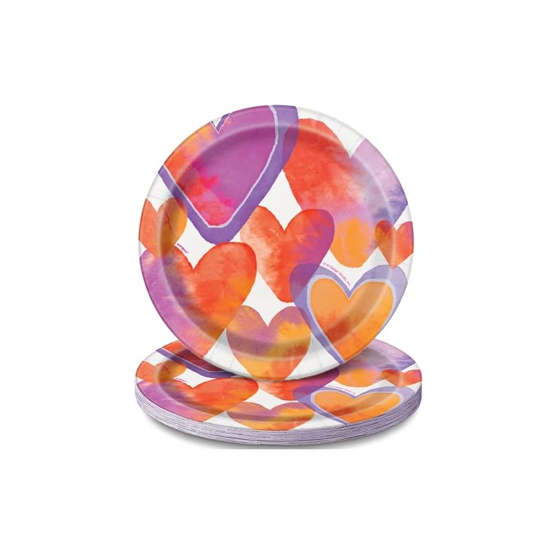 Unique Party 58564 - 18cm Watercolour Hearts Valentine's Day Paper
