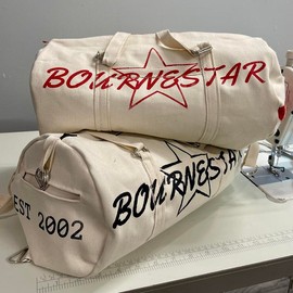 Bournestar Denim Duffel Bag, 100% Cotton, Zipper Closure - Size: L, Color: Red
