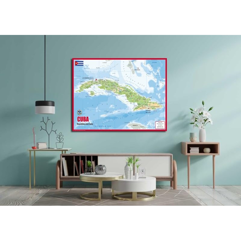 Cuba Physical Map - 23.3 x 16.5 Inches - Paper
