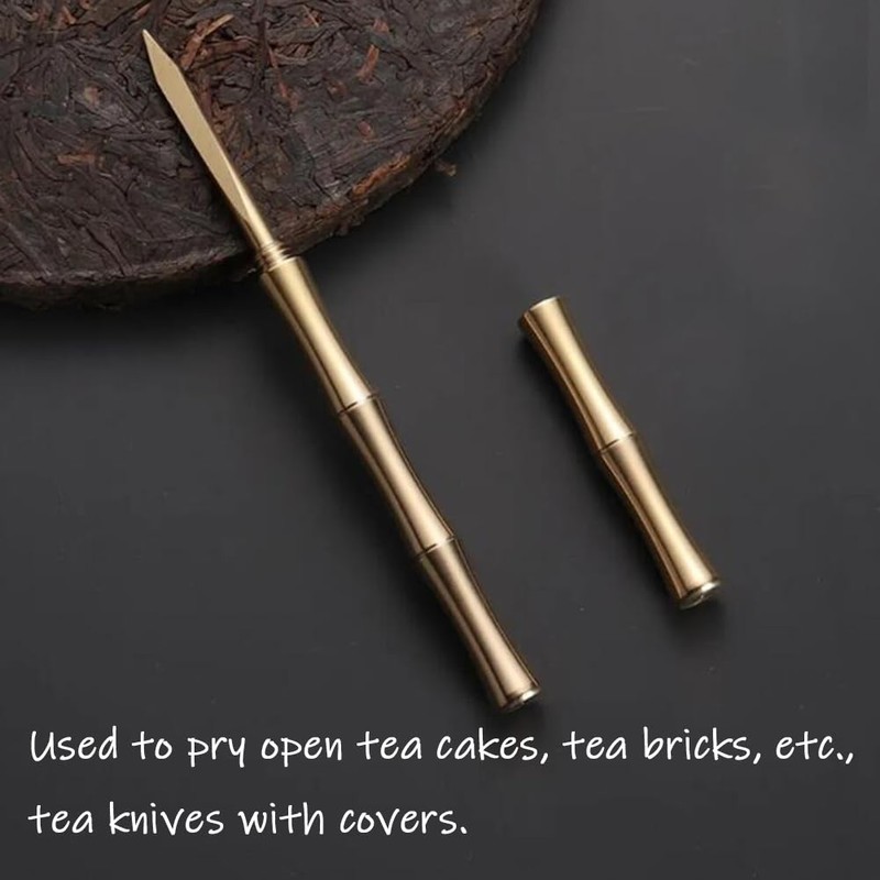 Sdjdhej Brass Bamboo Needle Puerh Tea Knife with Safety Cover