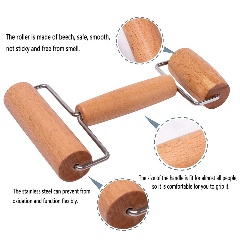 Whaline Wood Pastry Pizza Roller 2 Pieces Non Stick Wooden