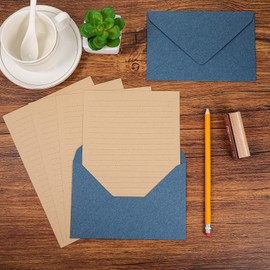 Stationary Set Letter Envelopes Paper Vintage 24 Pcs Stationery Paper&12pcs Envelopes For Love Letters Party Weeding Invitations Birthday(Blue)