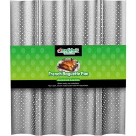 AMAGABELI GARDEN & HOME Baguette Bread Pan 15" x 13" Nonstick Perforated Baguette Tray French Bread Baking 4 Wave Loaf Bake Mold Toast Cooking Baker Molding Gutter Oven Toaster Dishwasher Safe Silver