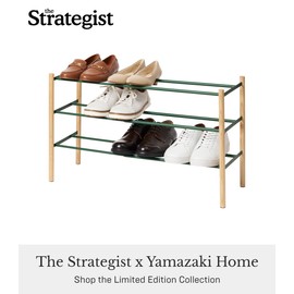 Yamazaki Home Expandable 3-Tiered Space Saving Rack, Metal Shoe Organizer for Entryway or Bedroom | Steel, One Size, Forest Green