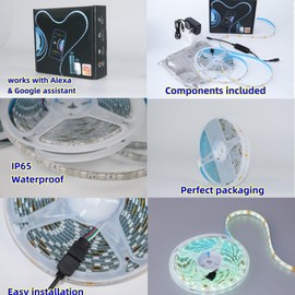 Mythled 16.4ft WiFi LED Strip Lights,IP65 Waterproof, with 16 Million Colors, 5050 RGB,Music Sync, Works with Alexa & Google Assistant, Changing RGB LED Lights for Home, Gaming Room, TV, Wall Decor