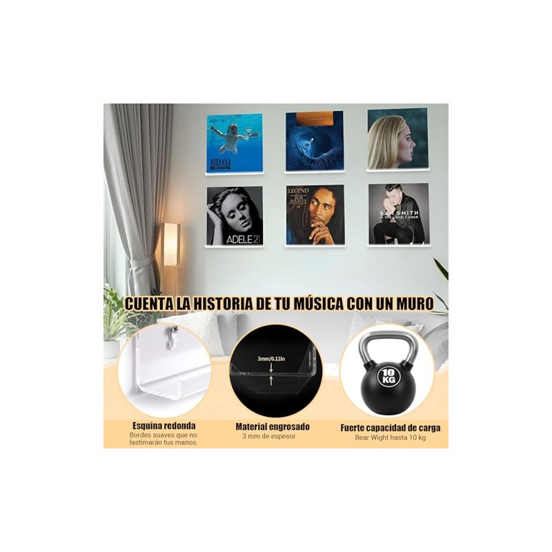 8Pcs Estantes Flotantes para Discos de Vinilo, Soporte para Vinilos