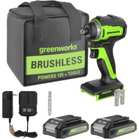 Greenworks 24V Brushless 1/4" Cordless Impact Driver, (2) 2.0Ah Batteries, Comp