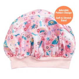 Red by Kiss Toddler Satin Bonnet Sleep Cap for Toddlers, Soft, Stretchy, and Safe, Protects Fragile Hair from Frizz & Breakage, Friction Bald Spots (Pink Unicorn, 18M-4T)