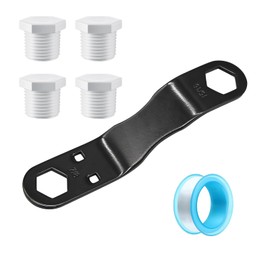 RV Water Heater Drain Plug Kit with Angled Wrench – Fits 7/8" & 15/16" Drain Plugs for RV & Camper Water Heater Maintenance & Emergency Repairs– Includes 4 Pack 1/2" NPT Replacement Plugs & PTFE Tape