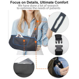 DouHeal Arm Sling, Upgraded Straps, Ultimate Comfort, Convenient Pocket, Arm Sling Shoulder Immobilizer for Shoulder Injury, Elbow Injury, Wrist Injury, Fractured Bones, Rotator Cuff Support (XL, Blue & Black)