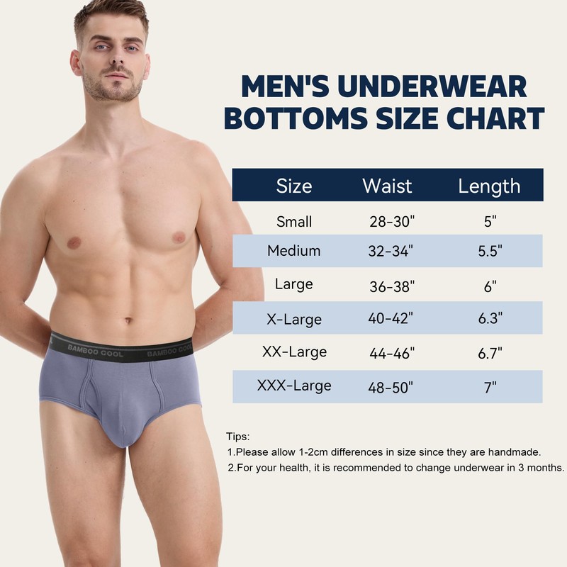 BAMBOO COOL Mens Underwear Briefs Open-fly Briefs Tagfree Breathable men’s