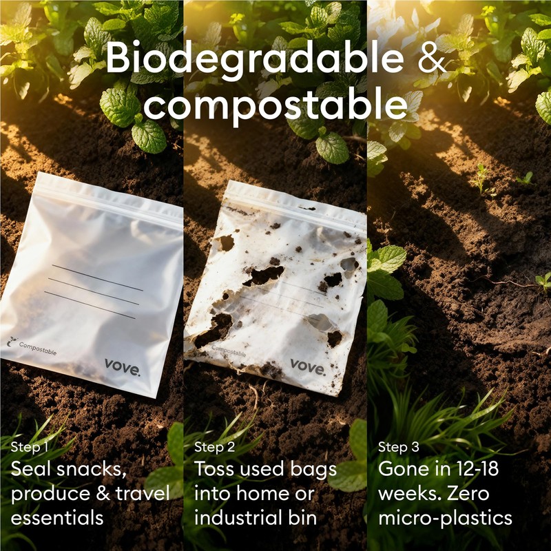 Vove Compostable Storage Bags 140 Ct Multi-Size (S/M/L/XL) – PFAS-Free,
