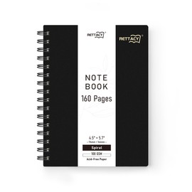 RETTACY Pocket Notebook, Mini Spiral Notebook with 160 Pages, 4.5" × 5.7", A6 Small Size, Lined Notepad for Work, 100 GSM Thick Paper, Flexible Plastic Cover (Black)