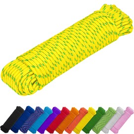 TECEUM Rope – 90 Feet x 1/4 Inch (7mm) – Neon Mix – Strong All-Purpose Utility Rope – Camping, Crafting, Flag Pole, Indoor & Outdoor – Polypropylene Nylon Poly Lightweight Diamond Braided Cord