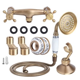 Shower Faucet Set, Vintage Style Shower Tub Kit with Valve Handheld and Rain Shower Head System Dual Shower Head with Shower Valve and Trim