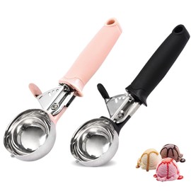2pcs Ice Cream Scoop, Ice Cream Scoop with Trigger, Cookie Scoop, Ice Cream Scoops with Easy Trigger, for Cookie Dough, Mash Potatoes, Melon Balls, Dishwasher Safe (Black/Pink)