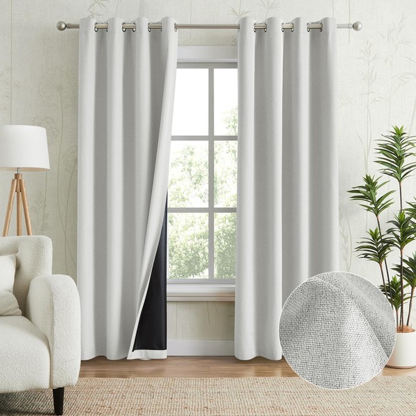 Melodieux 100% Blackout Linen Textrued Curtains for Living Room, Full