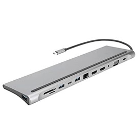 USB C Laptop Docking Station, 12 in 1 Type C Hub Multiport Adapter Dongle with Monitors, 2 HDMI, VGA, PD, Ethernet, SD TF, USB C A Ports, Mic Audio, 2 Memory Card Slots