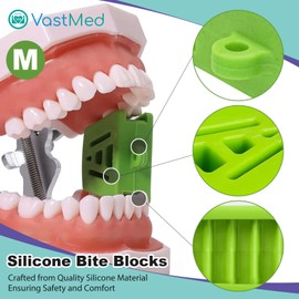 3 PCs Dental Grade Silicone Bite Blocks Mouth Props Medium by VASTMED | Green Dental Bite Blocks Mouth Opener for Child Kids Adults for Teeth Cleaning