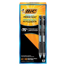 BIC Break Resistant Mechanical Pencils with Erasers, No. 2 Medium Point (0.7mm), 12-Count Pack of Pencils for School or Office Supplies