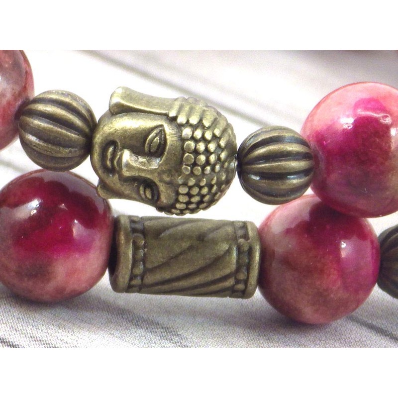 Boho Gipsy multi-strand woman's bracelet in natural white jade tinged