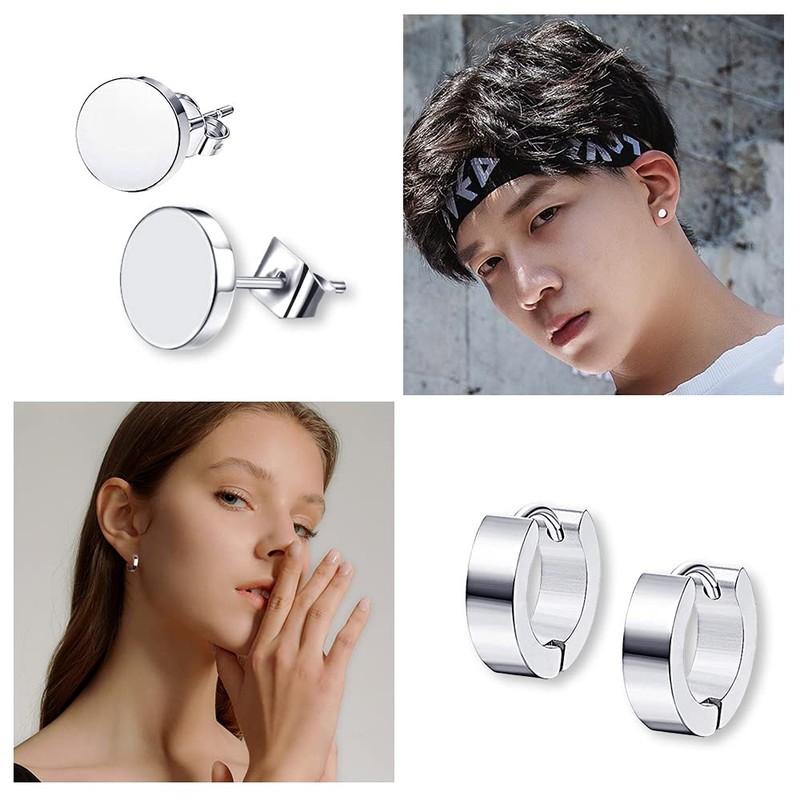 Set of 4 Pairs, 8 Earrings, Men's, Women's, Hoop Ring,